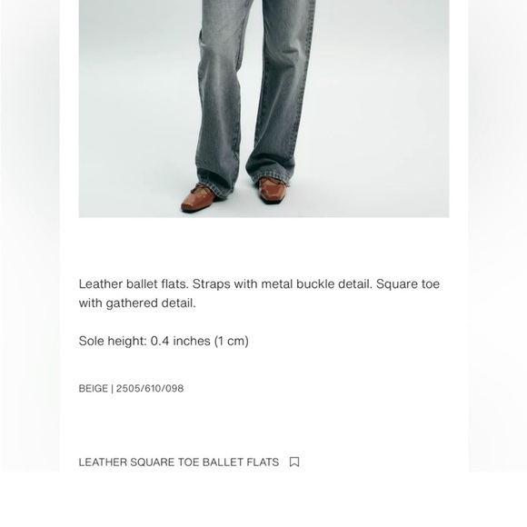 zara leather square toe ballet flats, size 8 - Picture 4 of 8